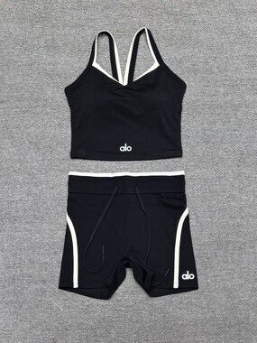 ALO Black Tank Top & Stretch Shorts — Size S